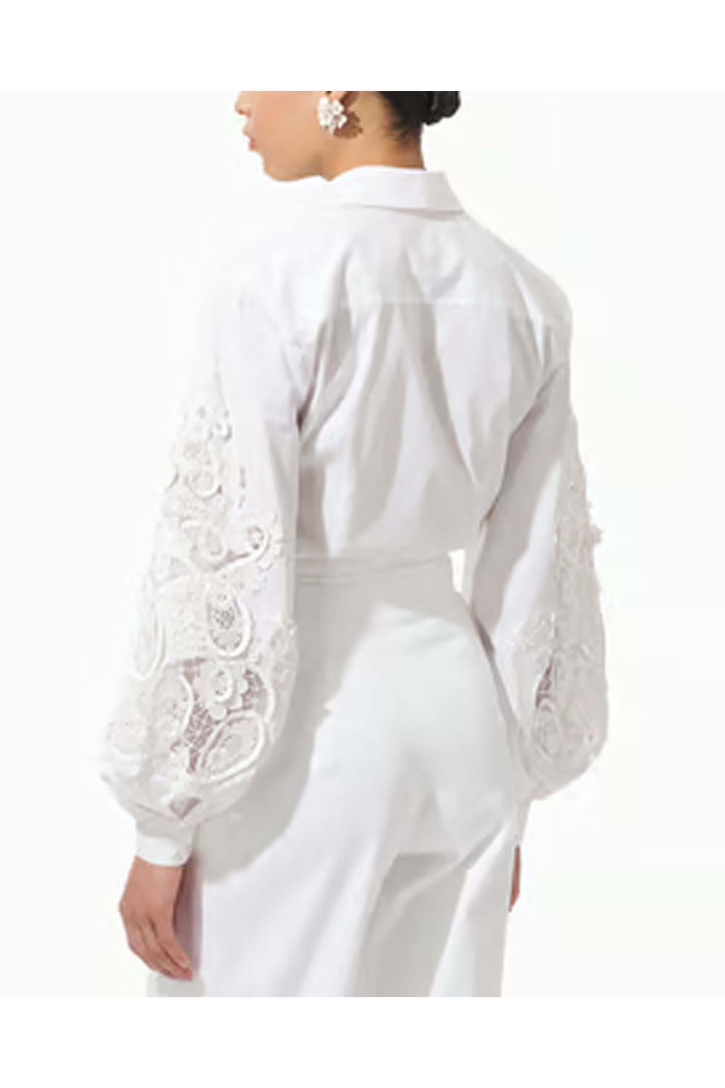 Carolina Herrera - White Embroidered Puff Sleeve Blouse