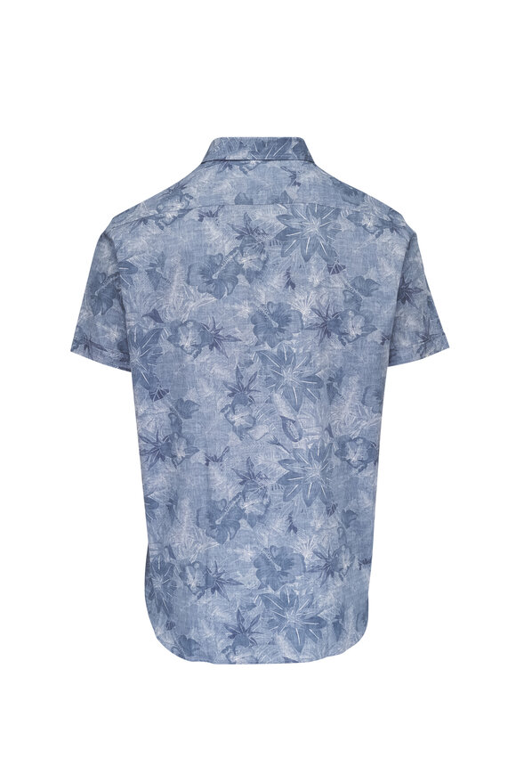 Patrick Assaraf Ocean Abstract Print Short Sleeve Button Down - view 3