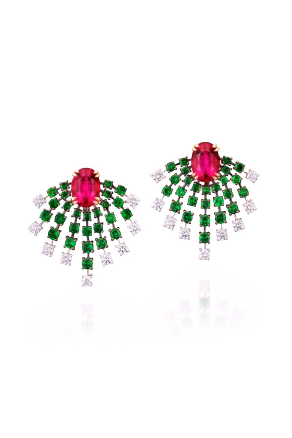 Alexander Laut 18k Gold Diamond Rubellite & Tsavorite Earring