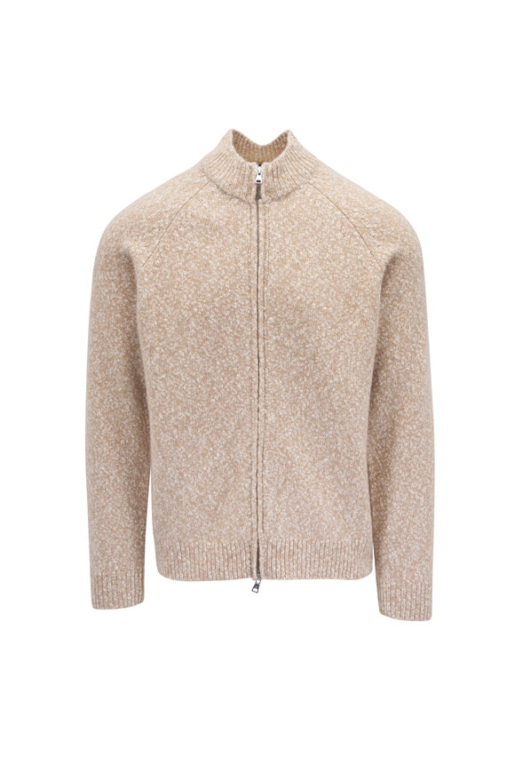 Peter Millar Lyle Camel Wool Full Zip Sweater