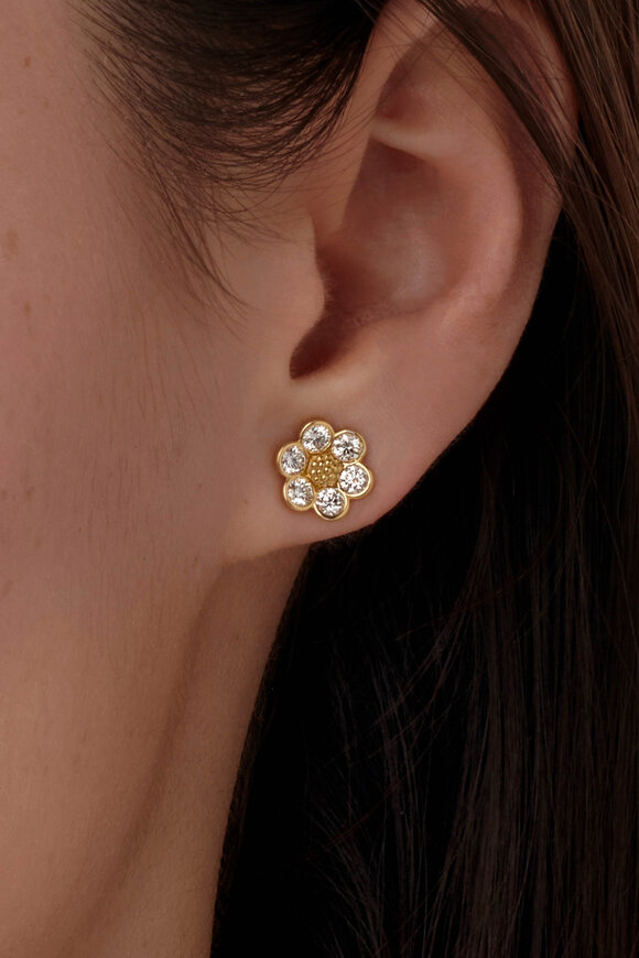 Temple St. Clair 18k Gold Diamond Fiori Post Earrings - view 3