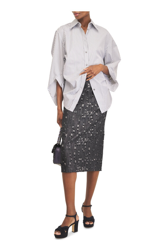Michael Kors Collection Black Frayed Denim Pencil Skirt - view 2