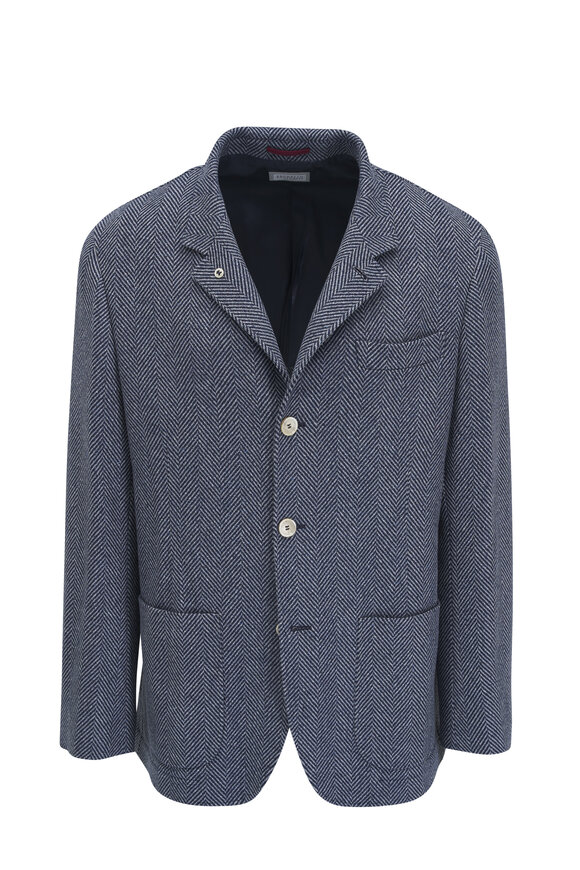 Brunello Cucinelli - Navy Chevron Wool, Silk & Cashmere Coat