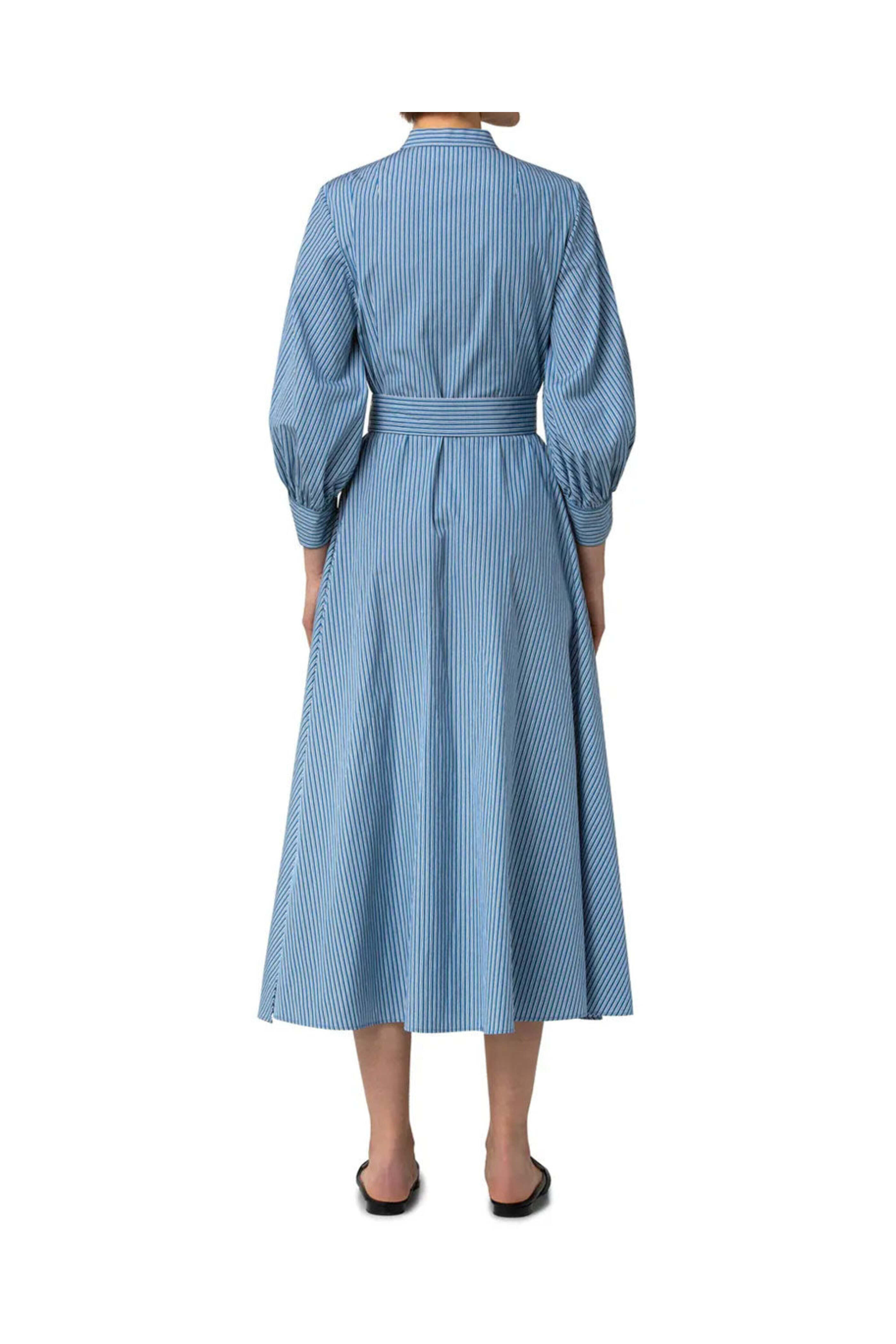 striped cotton poplin wrap dress Karen Millen Forever Stripe Cotton Poplin Drama Sleeve Woven Wrap Detail Shirt Dress in Navy