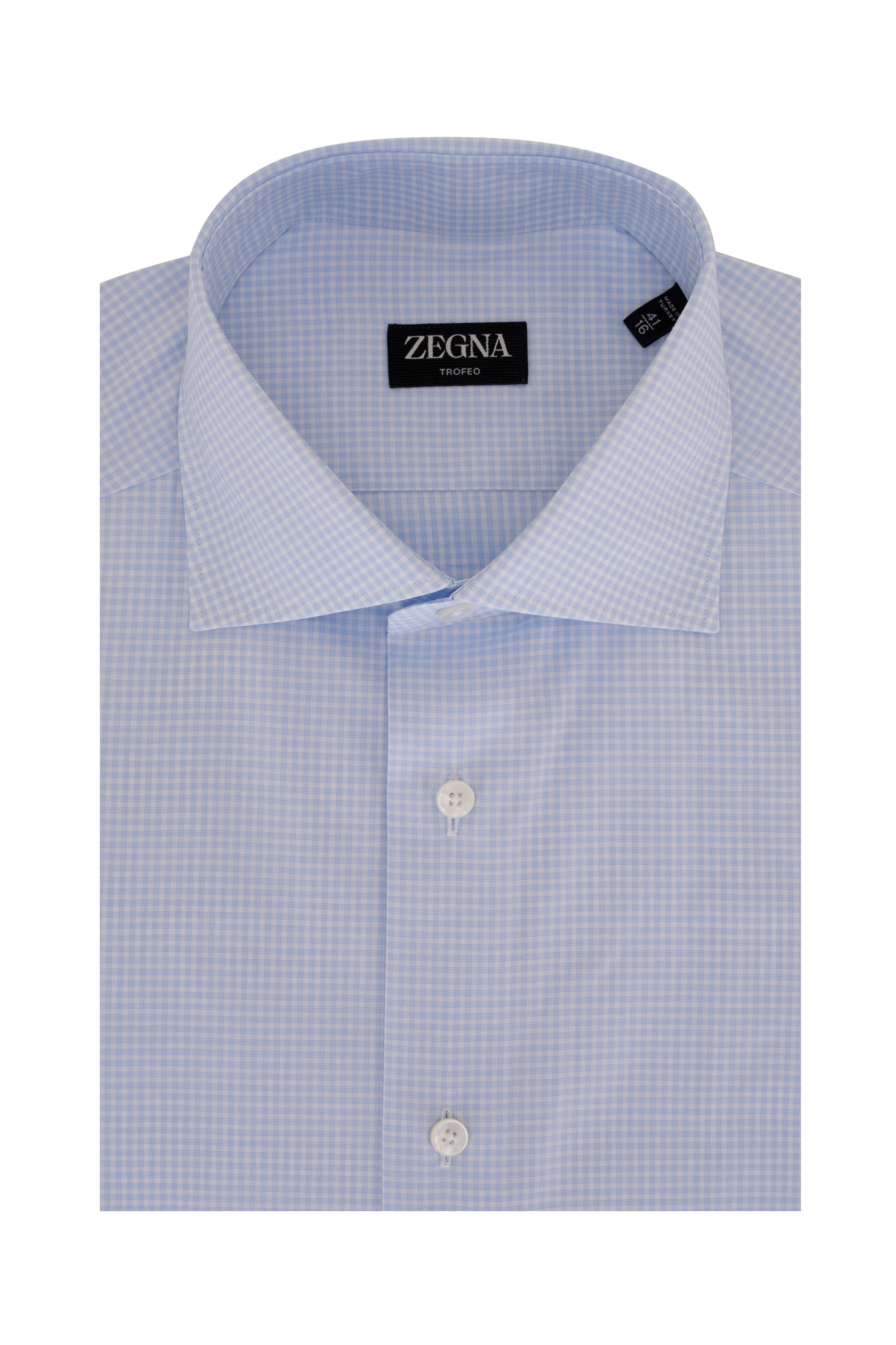 Zegna - Light Blue Check Dress Shirt | Mitchell Stores