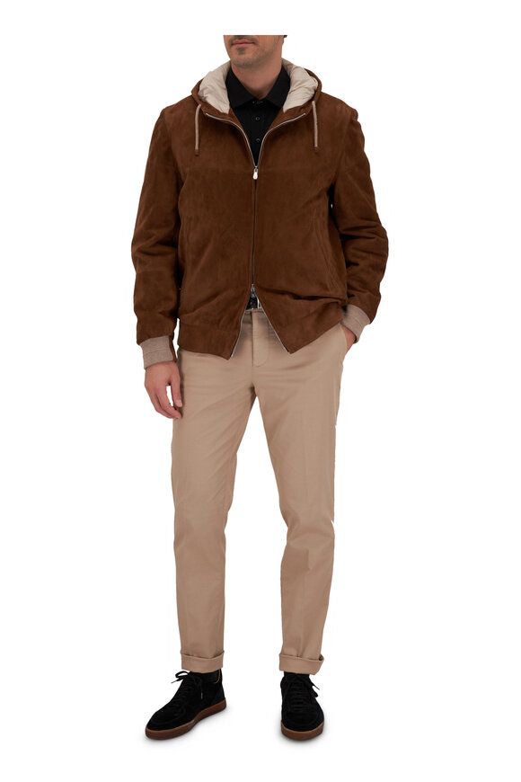 Brunello Cucinelli - Brown Suede Hooded Jacket