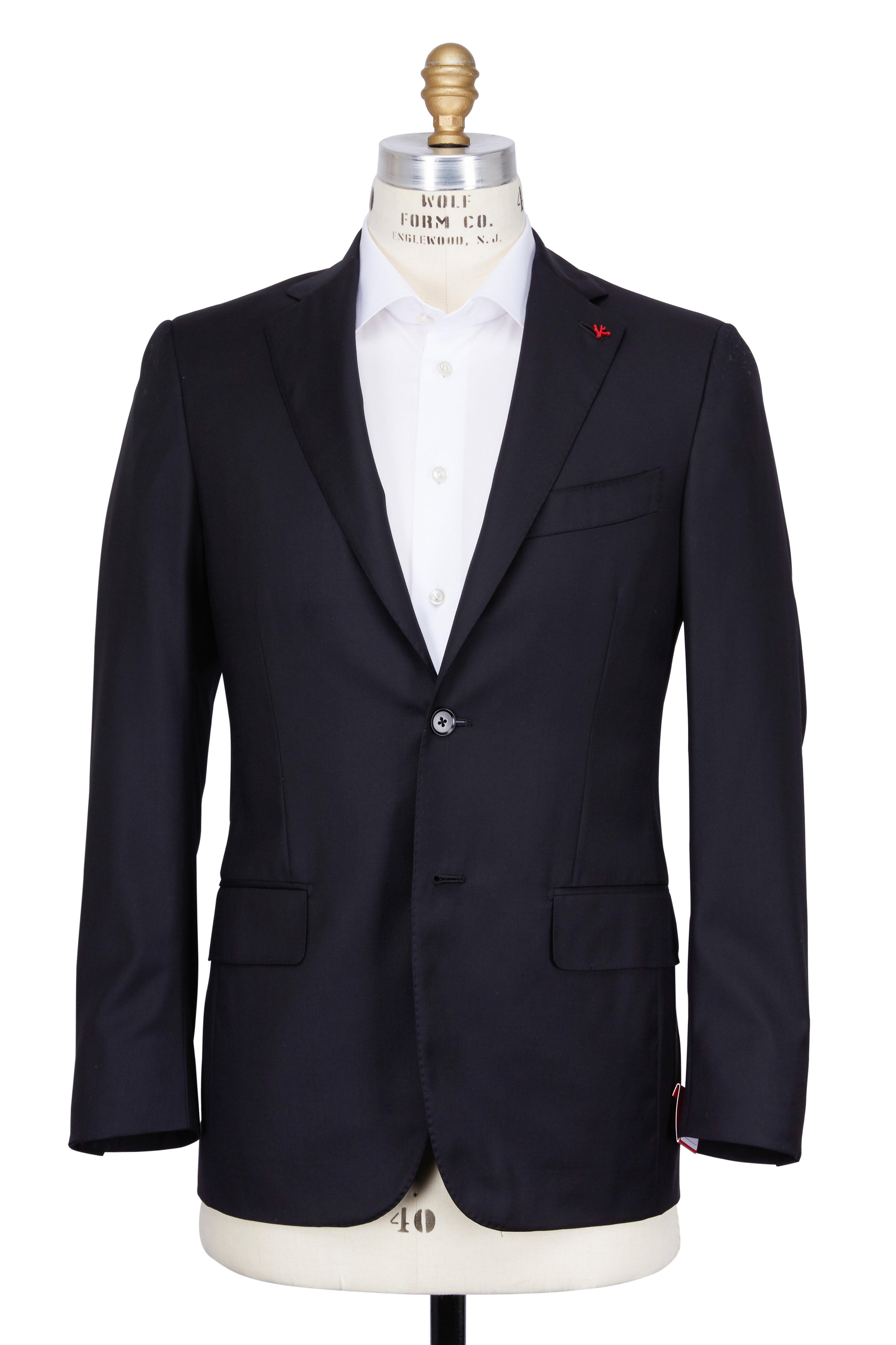 Isaia - Solid Black Wool Suit | Mitchell Stores