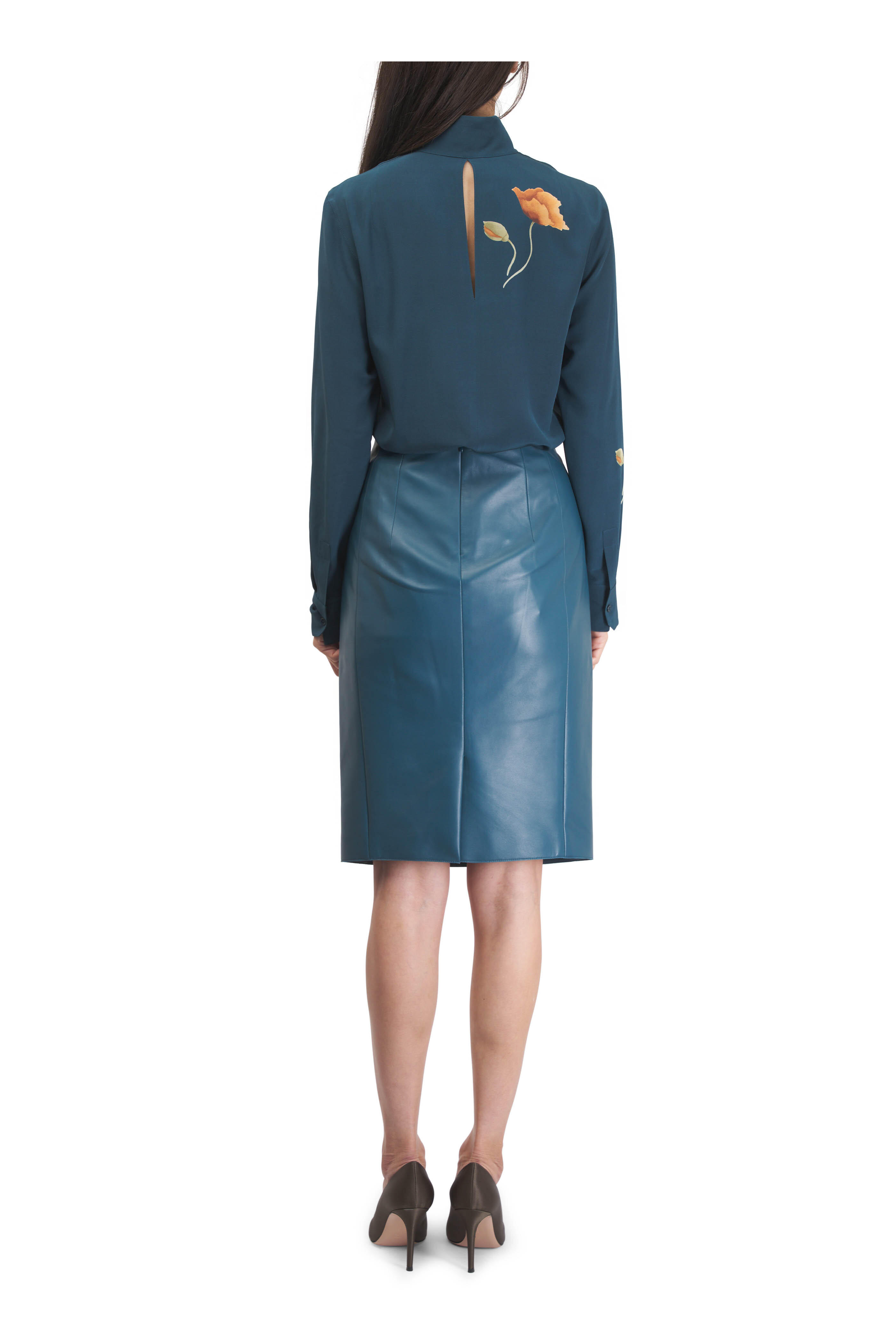 Akris - River Green Leather Pencil Skirt