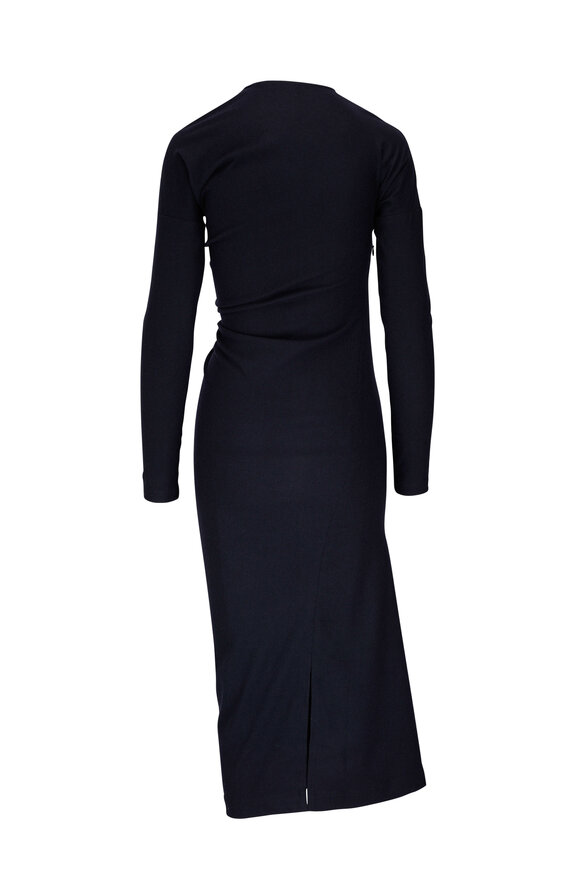 Totême - Navy Blue Twisted Flannel Midi Dress  