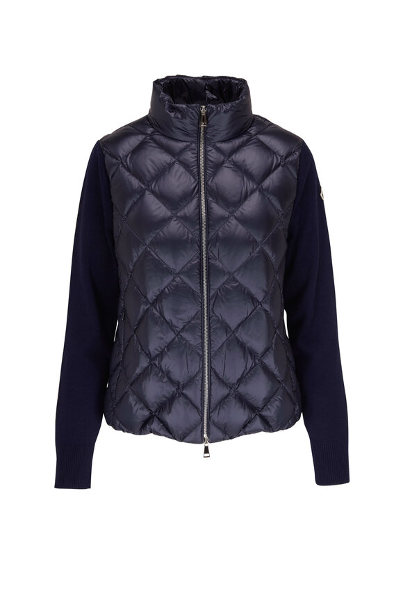 Moncler - Navy Diamond Quilted Mixed-Media Jacket 