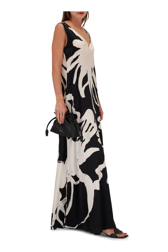 Kiton - Black & White Silk Patterned Maxi Dress