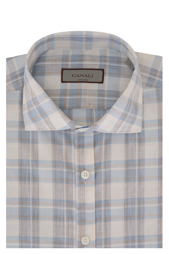 Canali - Gray Plaid Cotton & Linen Sport Shirt