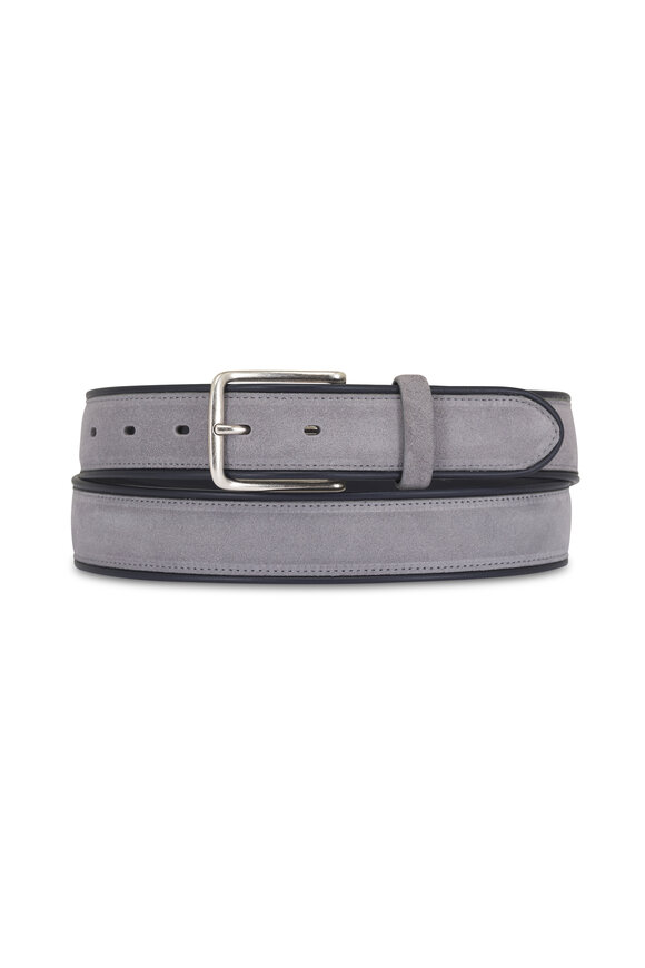 Veneta Cinture Gray Suede Piped Belt