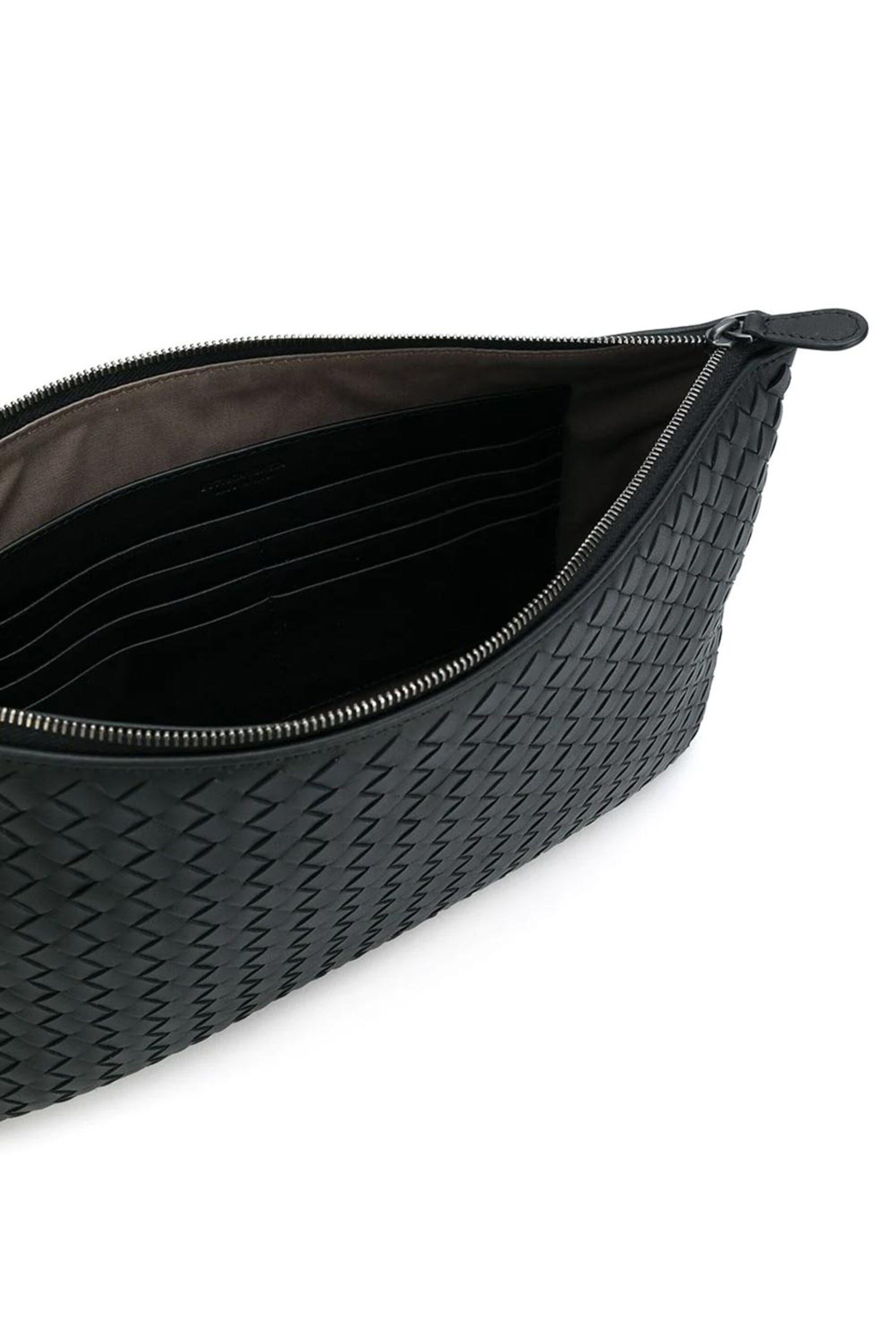 Bottega Veneta - Nero Intrecciato Woven Large Zip Pouch