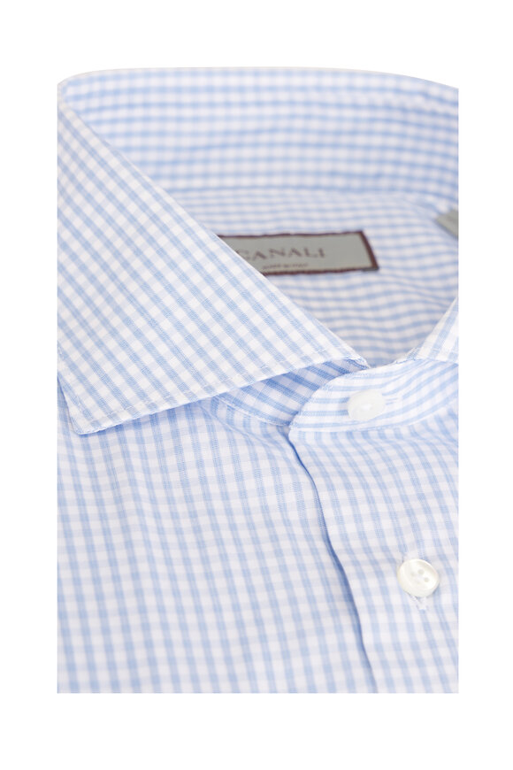 Canali Blue & White Check Cotton Dress Shirt - view 2