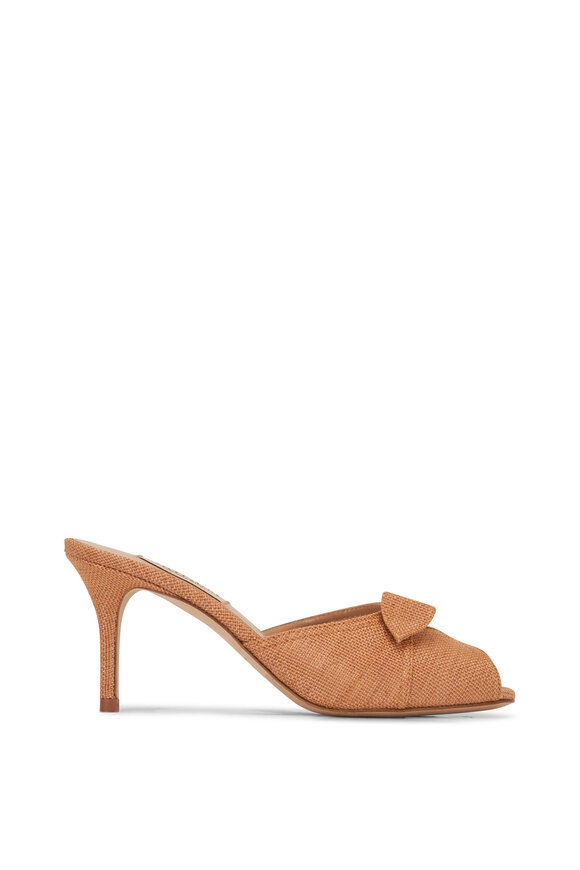 Arteana - Varenna Tan Twill Textile Peeptoe Mule, 75mm