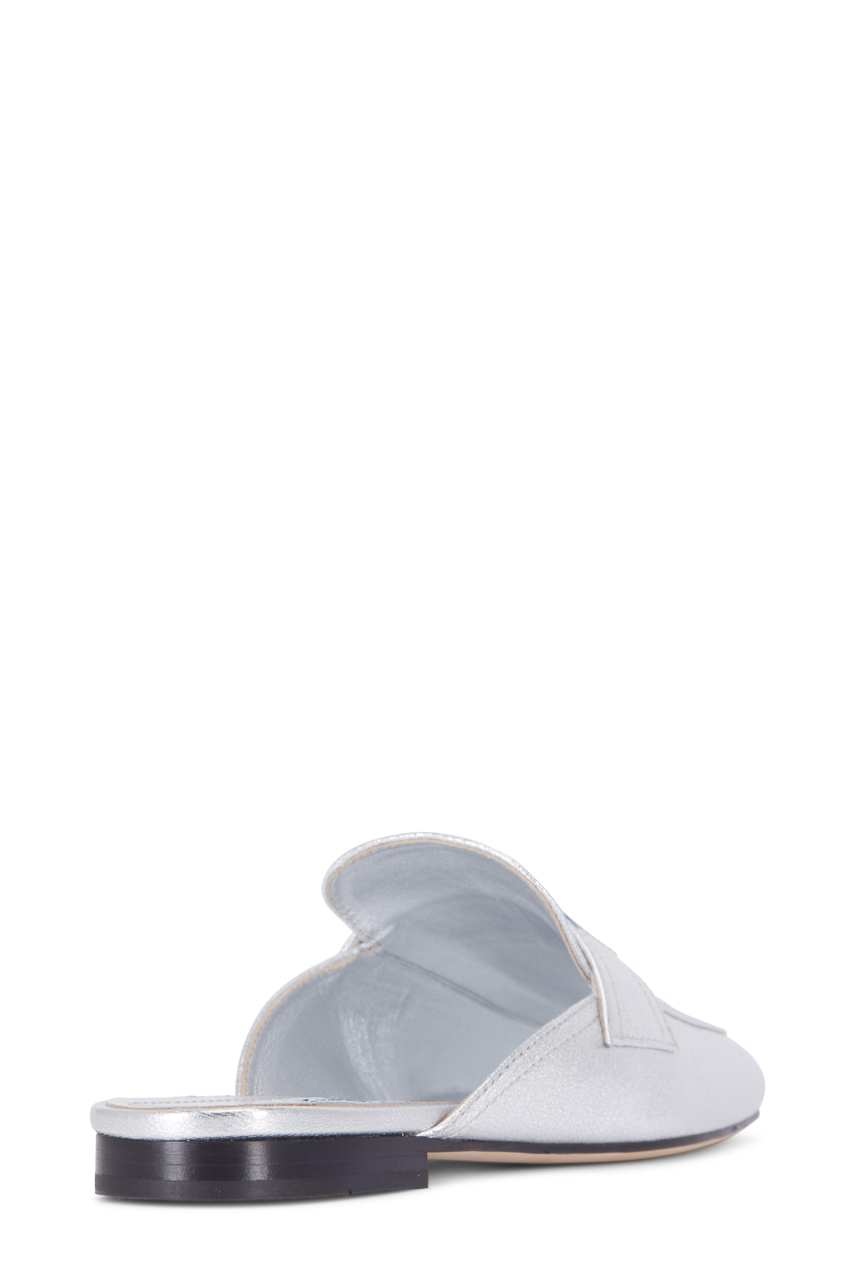 Prada - Metallic Silver Leather Blue Label Logo Mules