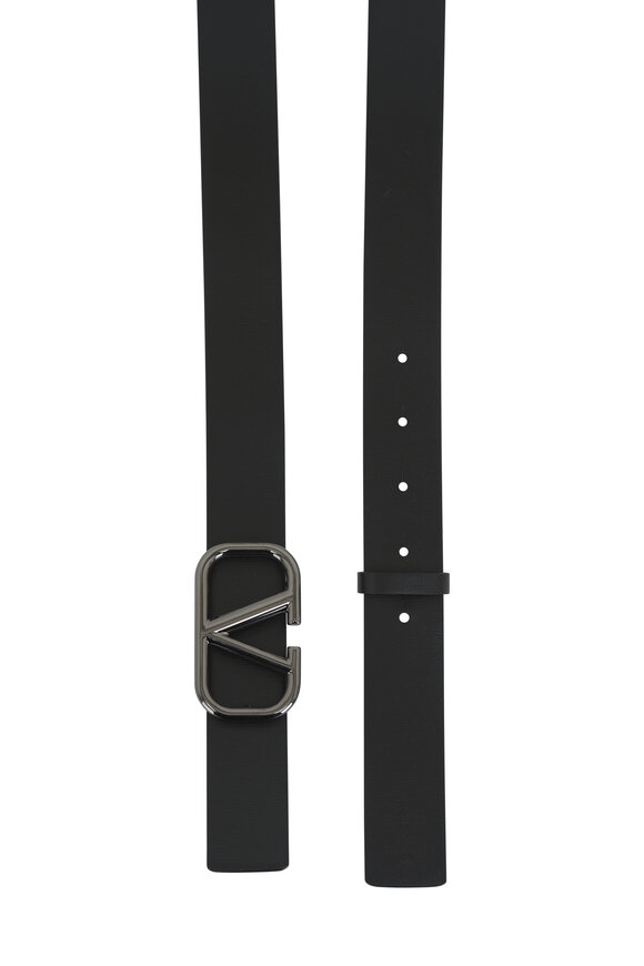 Valentino Garavani - Metallic Anthracite & Black Leather Vlogo Belt 