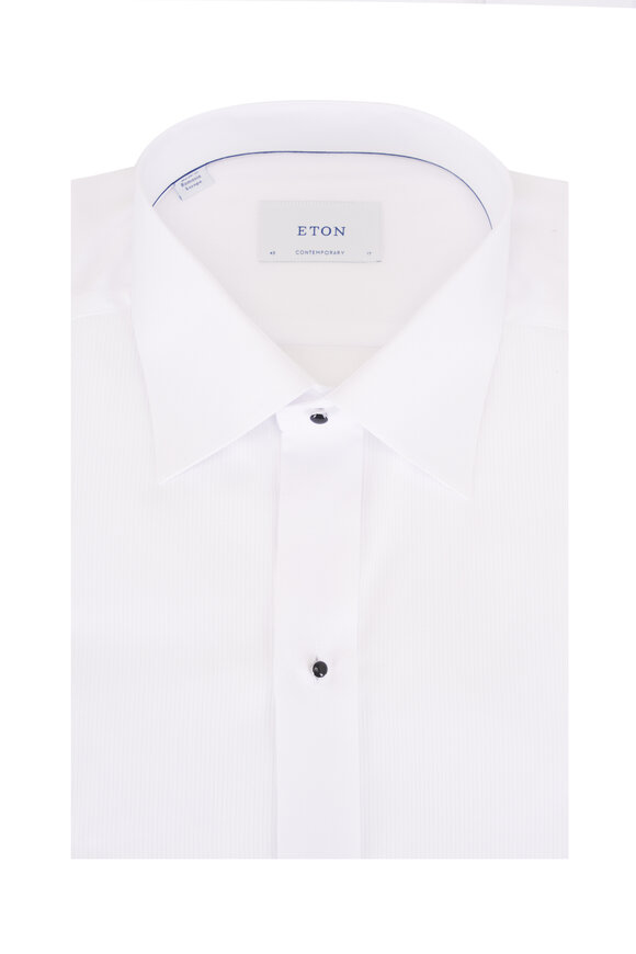 Eton White Cotton Plissé Tuxedo Shirt