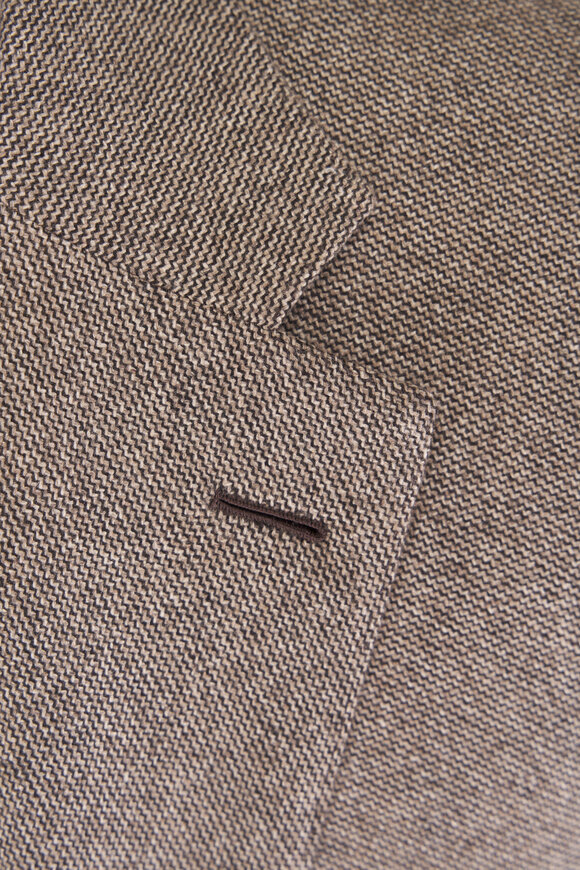 Brioni Ravello Tan Silk & Cashmere Houndstooth Sportcoat - view 4