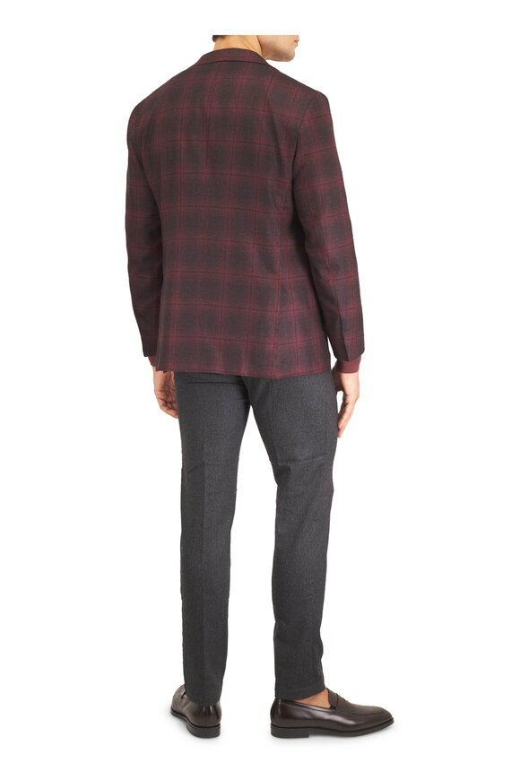 Kiton Dark Burgundy Windowpane Plaid Cashmere Sportcoat - view 4