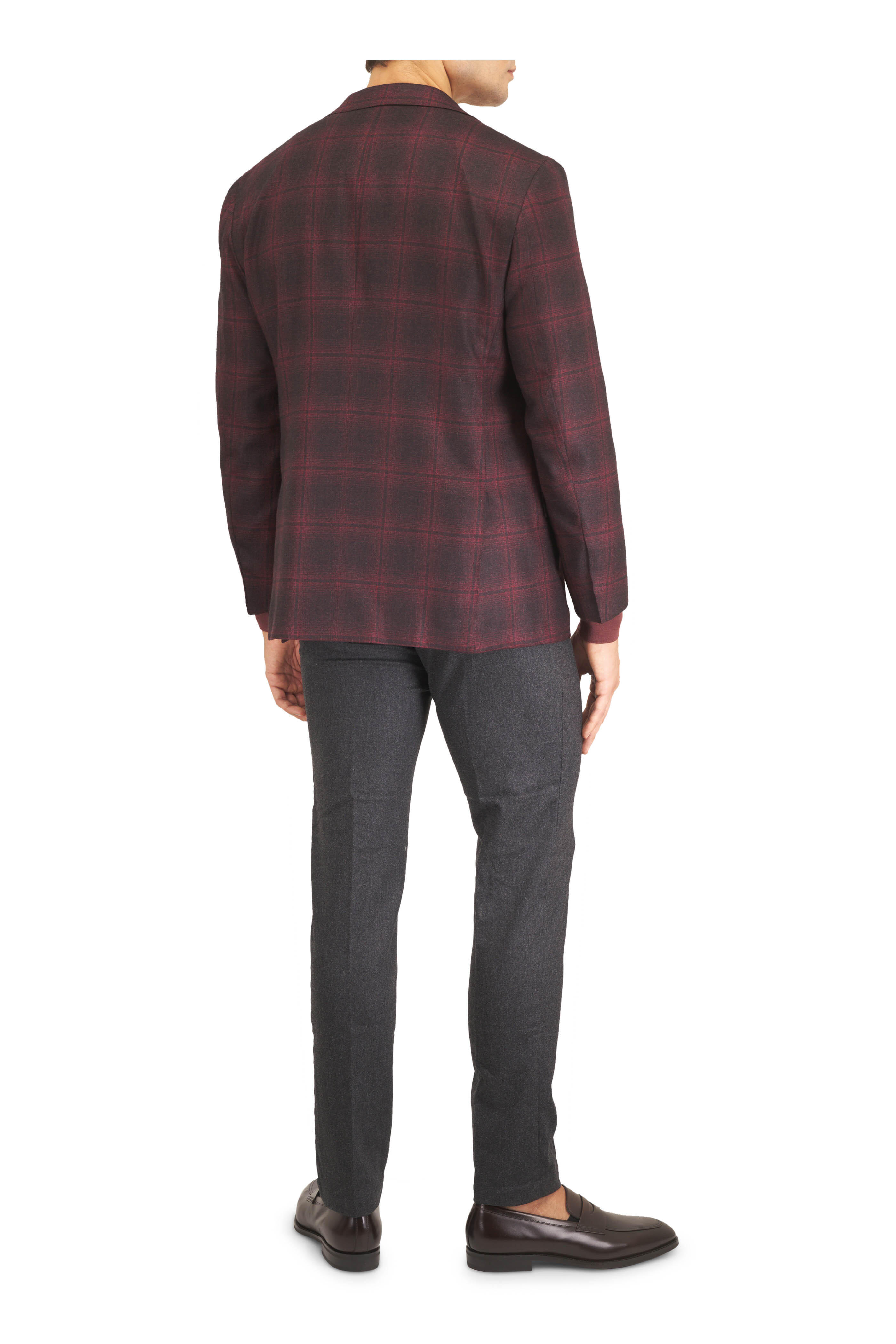 Kiton - Dark Burgundy Windowpane Plaid Cashmere Sportcoat - view 4