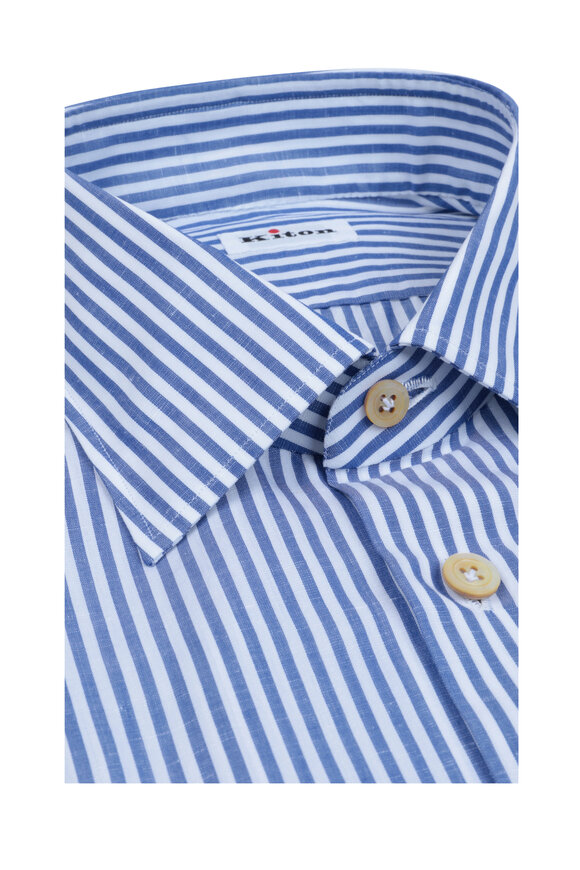 Kiton - Navy Blue & White Striped Dress Shirt 