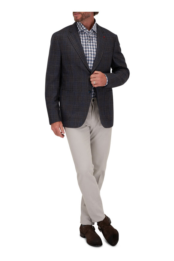 Isaia - Gray & Blue Plaid Wool Sportcoat