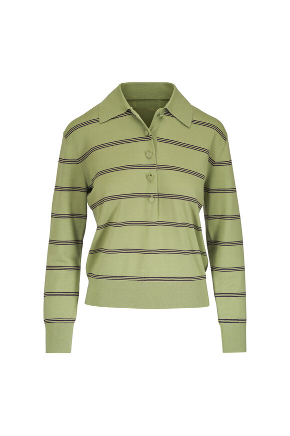 Dries Van Noten Tuno Olive Stripe Wool Collared Sweater