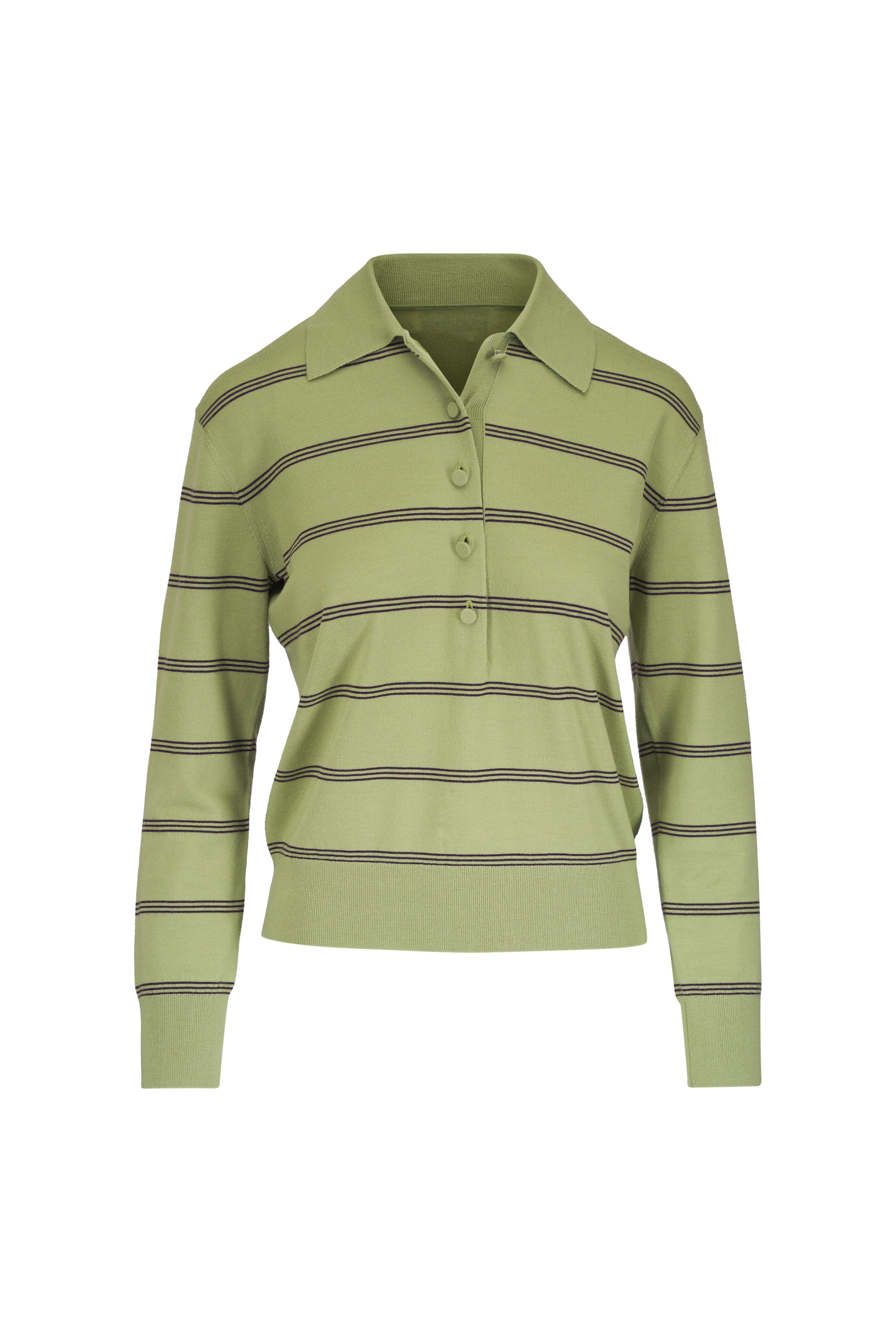 Dries Van Noten - Tuno Olive Stripe Wool Collared Sweater