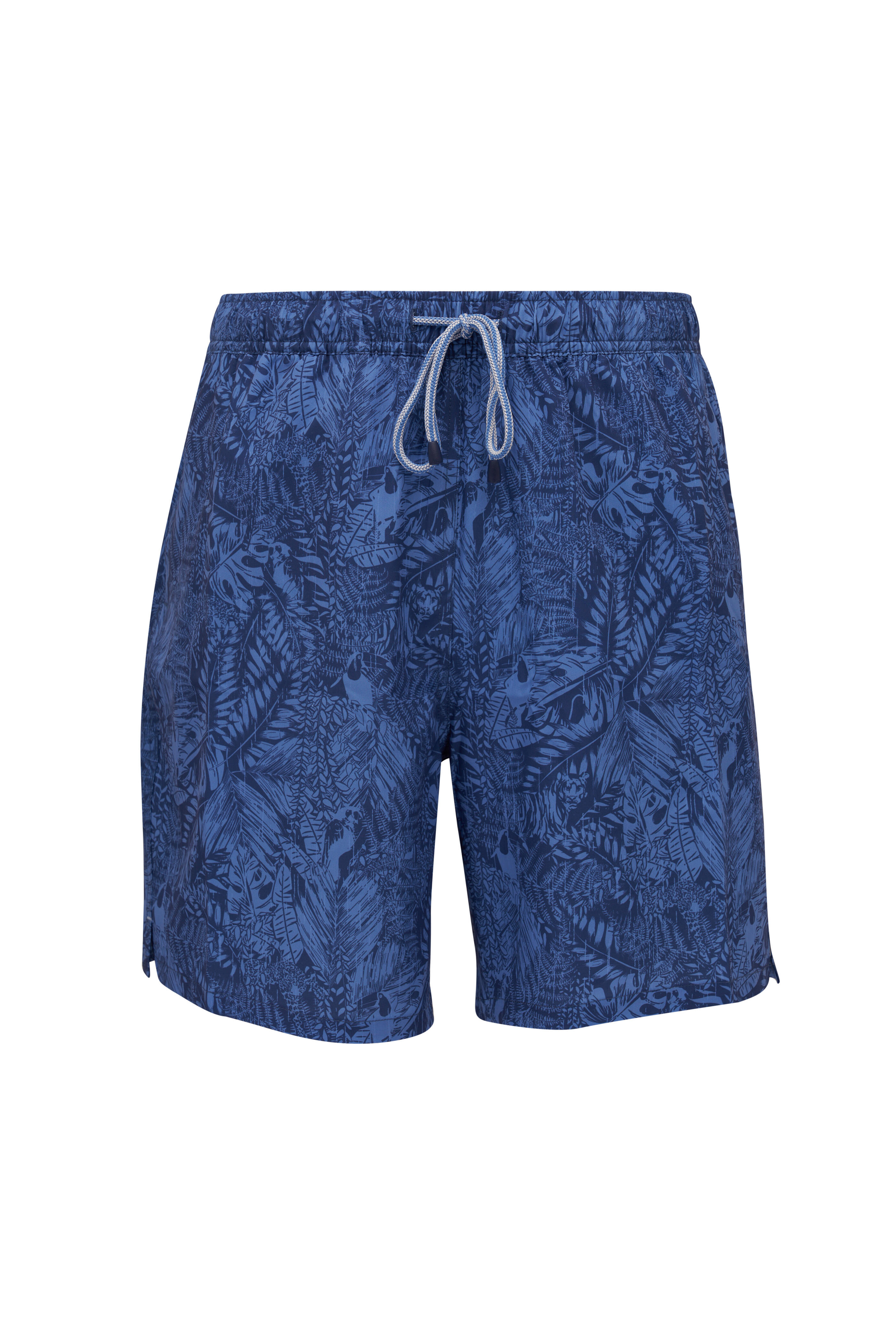 Peter Millar - Atlantic Blue Tropical Leaf Print Swim Trunks