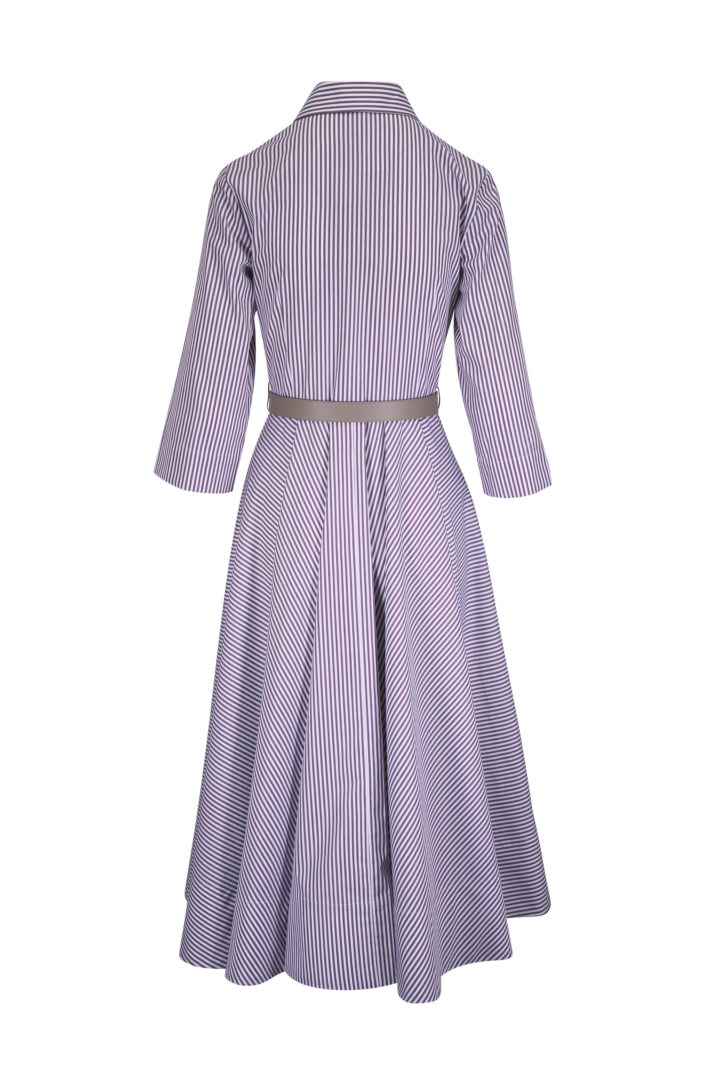 Michael Kors Collection - Mocha & Optic White Stripe Belted Shirtdress