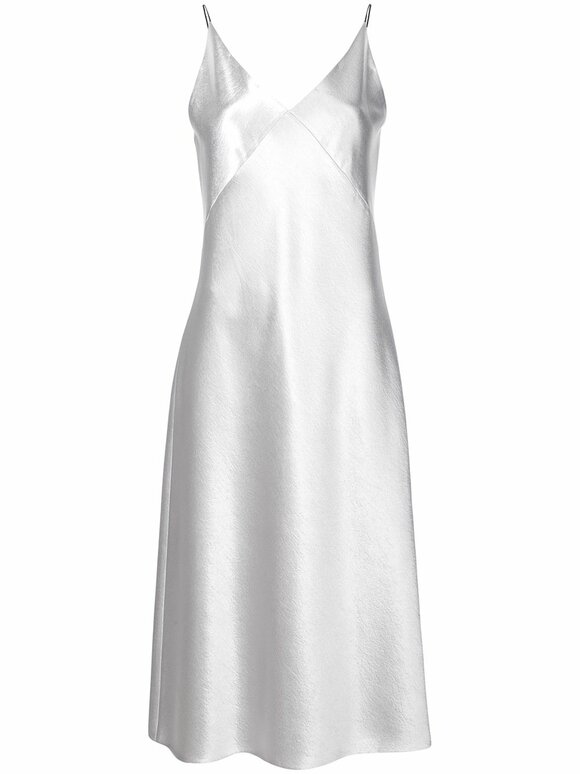 Vince - Metallic Silver Satin V-Neck Midi Slip Dress