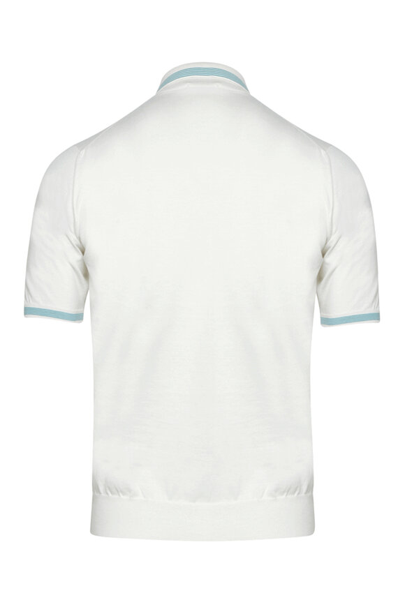 Cesare Attolini White & Sky Blue Polo - view 2