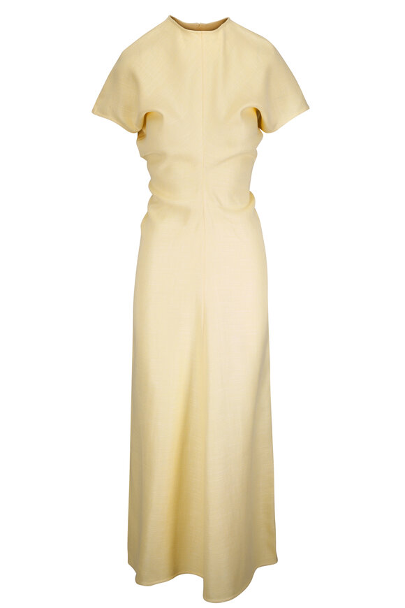 Totême - Beige Twist-Strap Crinkled Silk Dress | Mitchell Stores