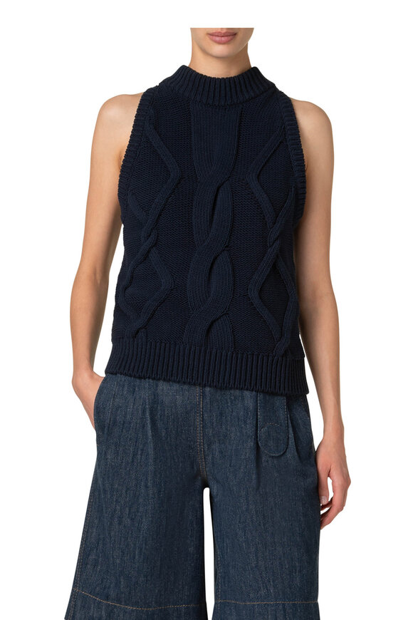 Akris Punto - Navy Blue Chunky Cable Knit Sleeveless Top