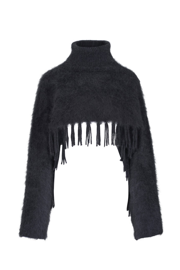 Akris Charcoal Gray Cashmere Fringe Knit Scarf Top - view 1