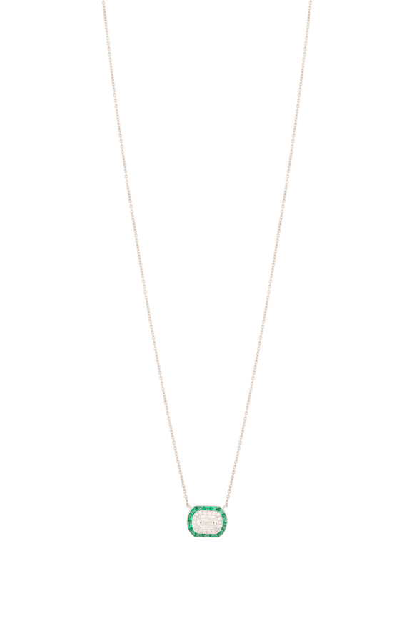 Kwiat 18k White Gold Diamond & Emerald Halo Necklace - view 1