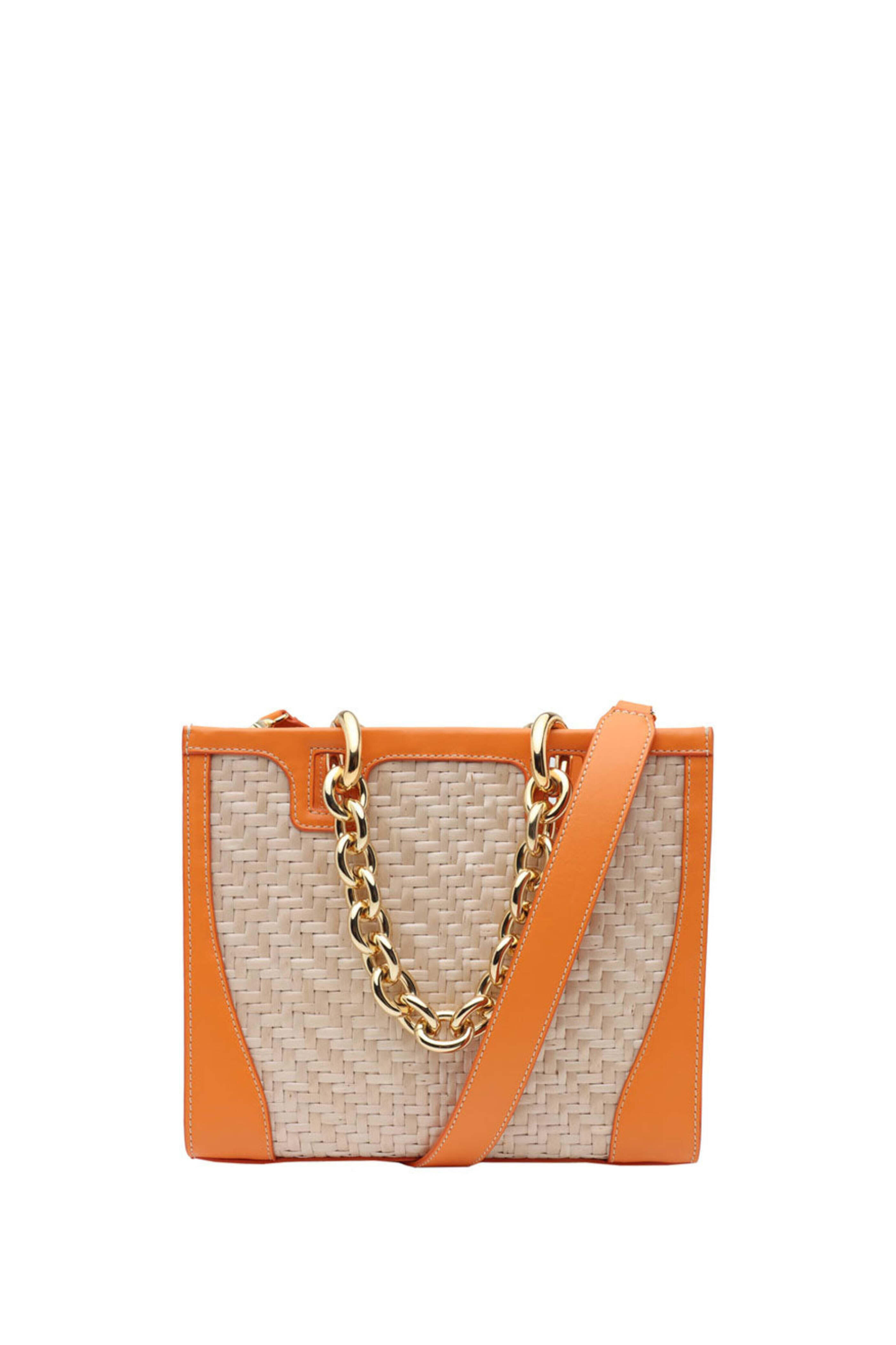Rodo Firenze - Small Wicker and Leather Tote in Natural & Orange