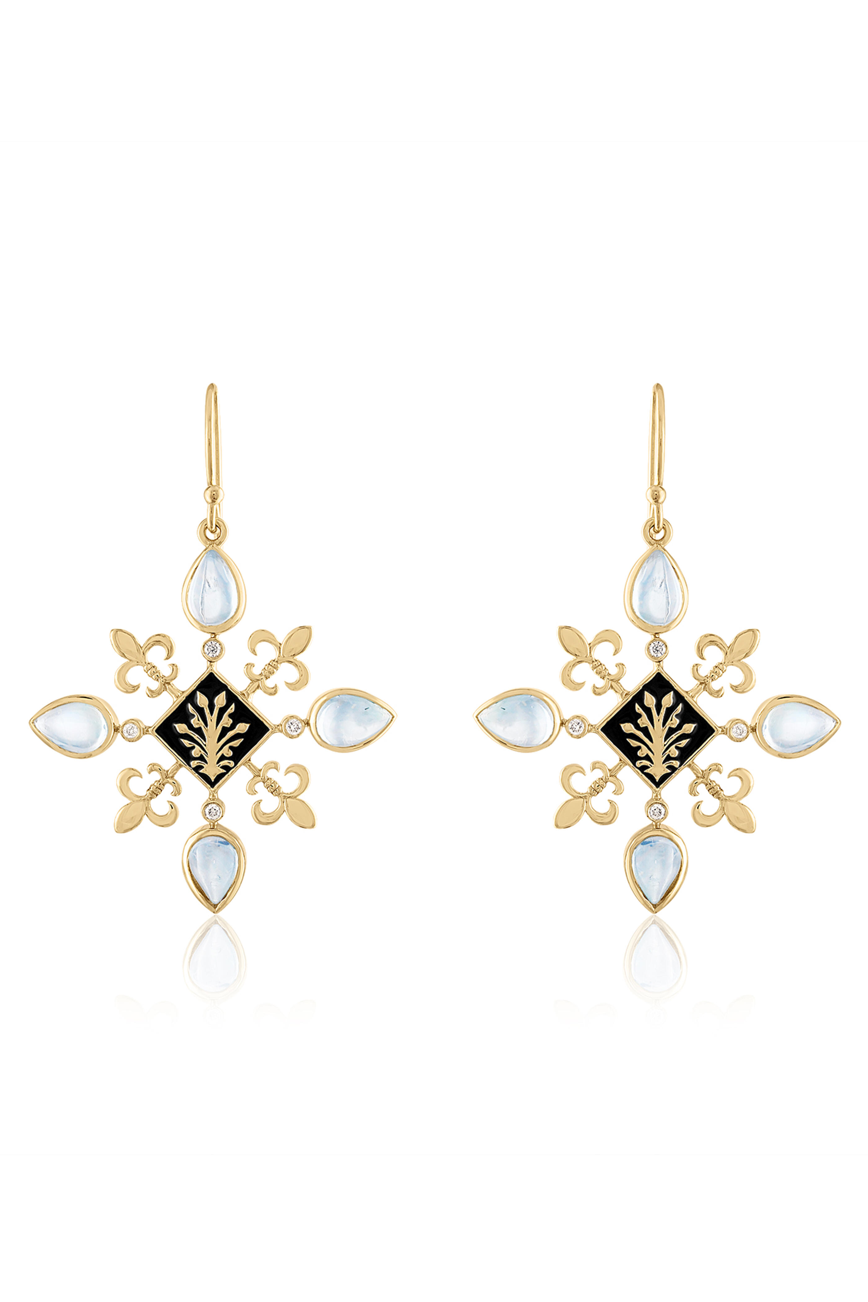 Loriann - Anastasia Moonstone Diamond Fleur Di Lis Earrings