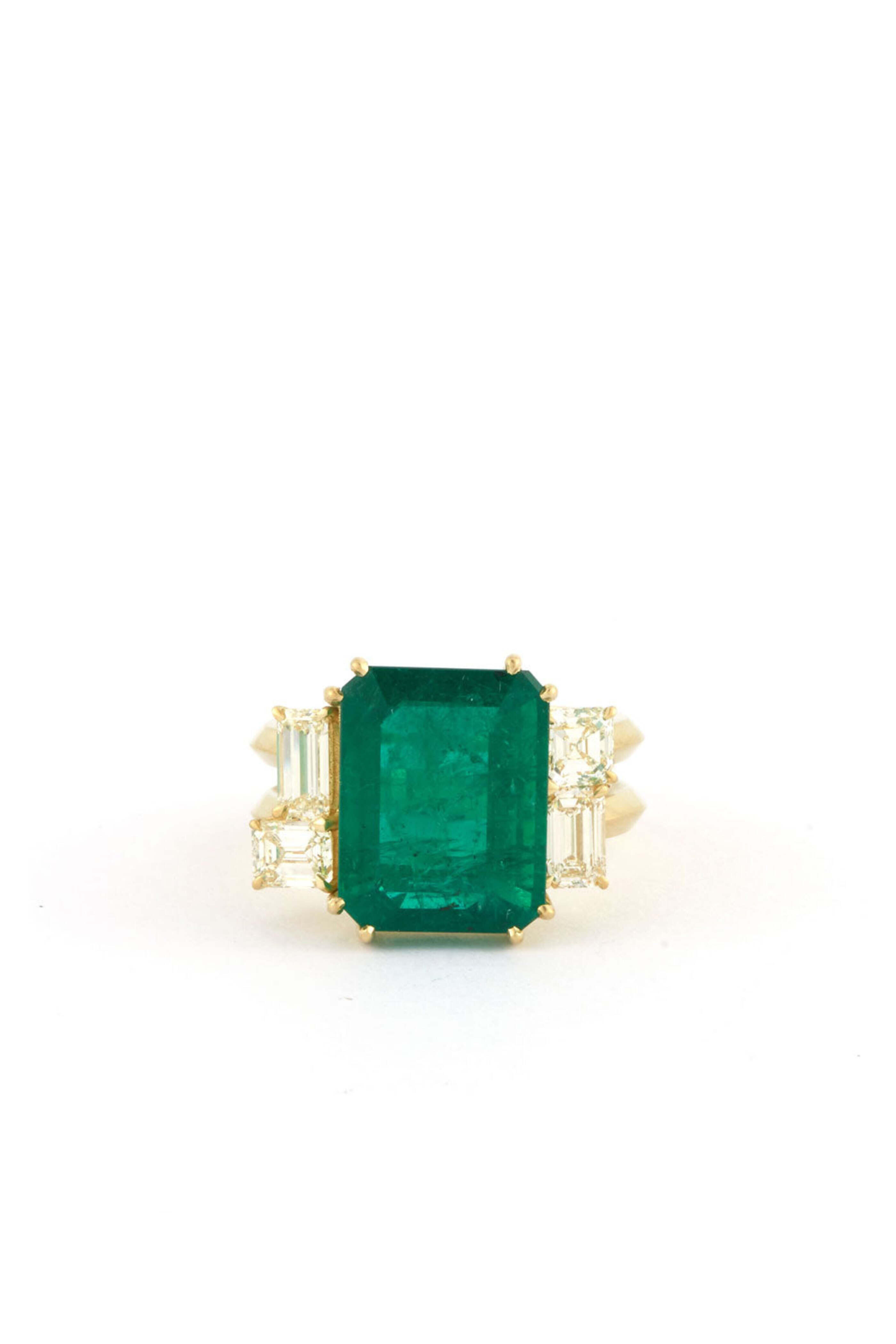 Sylva & Cie - Zambian Emerald and Baguette Diamond Ring