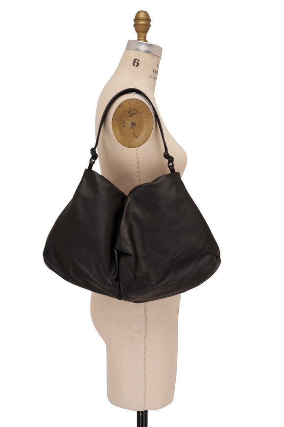 The Row - Samia Black Nappa Leather Gathered Hobo Bag 