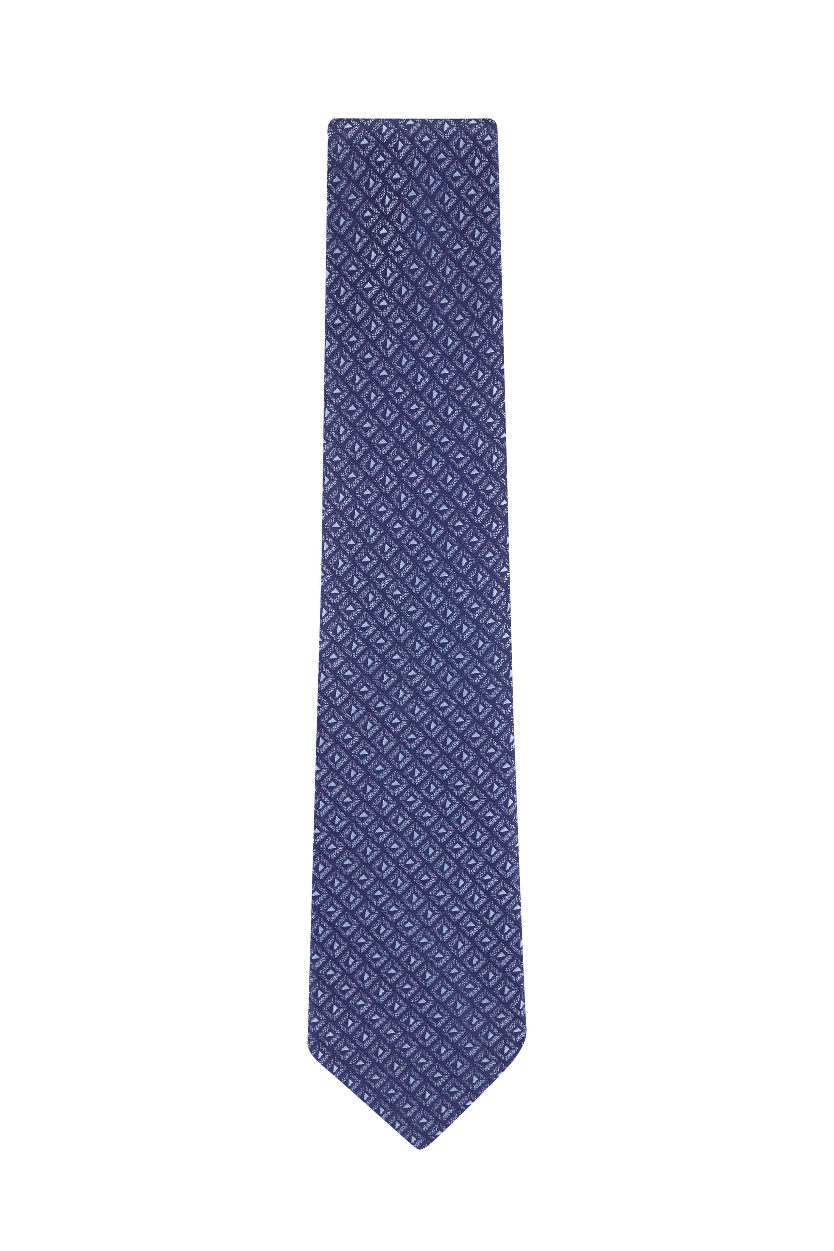 Charvet - Navy Blue Geometric Print Silk Necktie