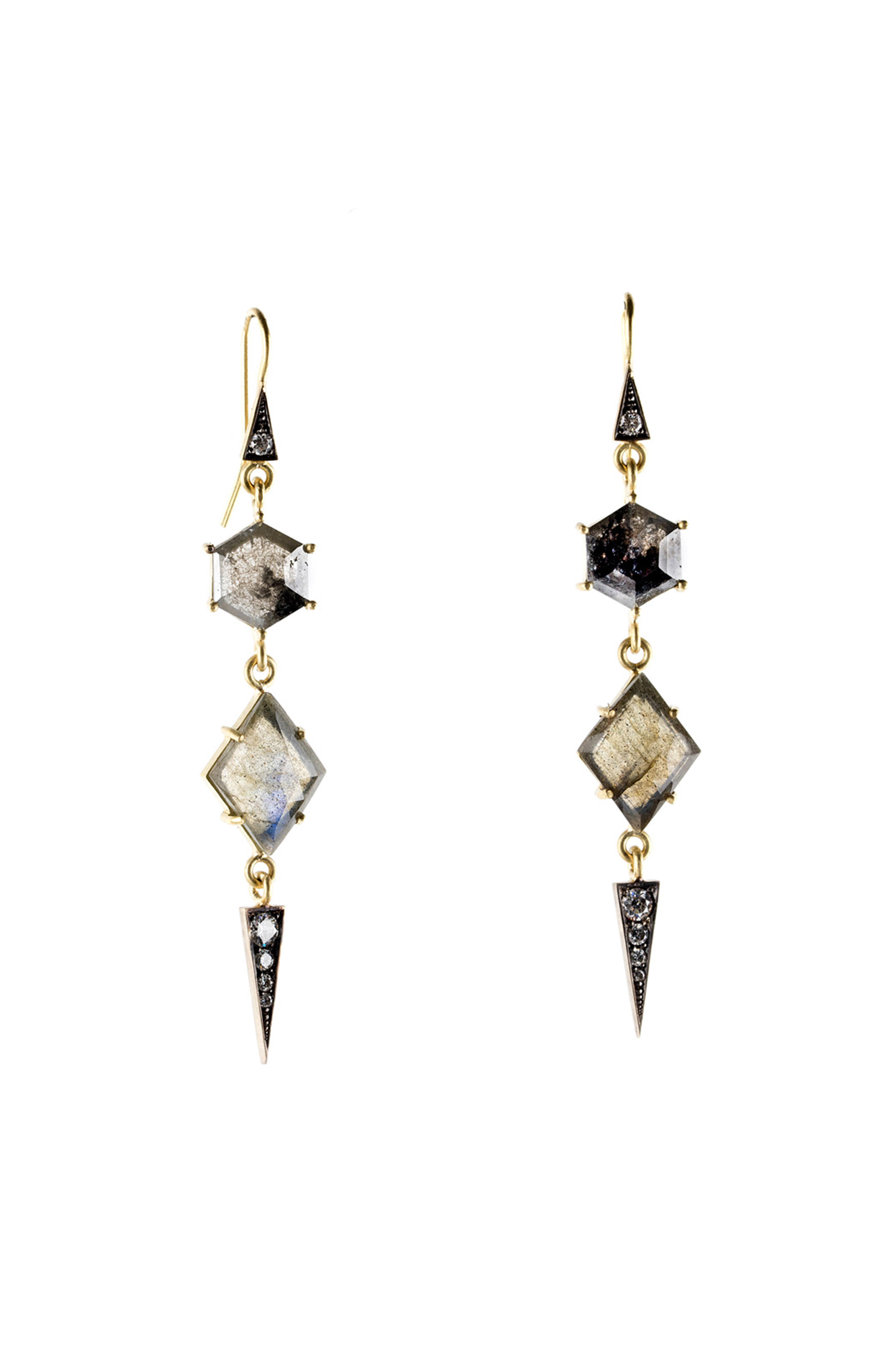 Sylva & Cie - 18K Two Tone Gold Labradorite Dangle Earrings
