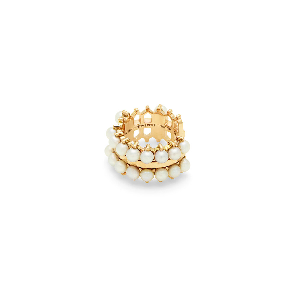 Nouvel Heritage 18K Yellow Gold Lace White Pearl Ear Cuff