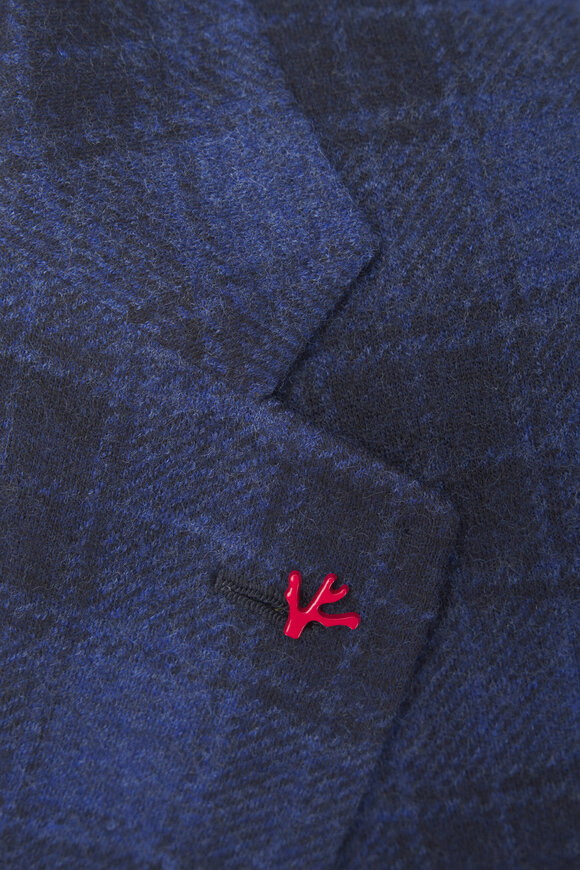 Isaia Blue Windowpane Plaid Wool Sportcoat - view 5