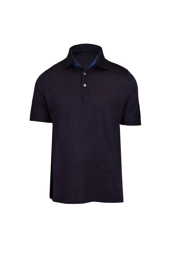 Cesare Attolini Navy Blue & Cobalt Cashmere Polo - view 1