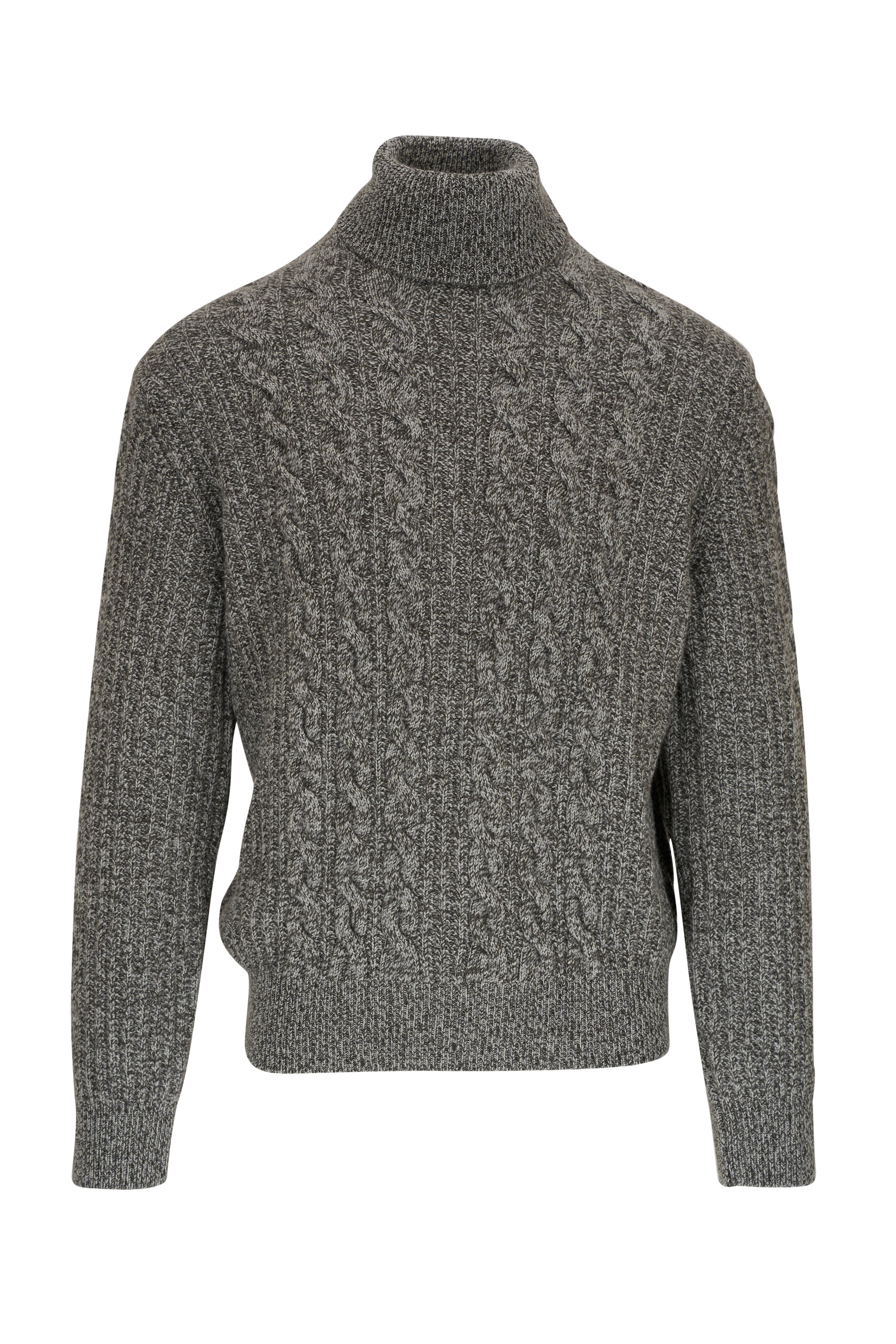 Agnona - Olive & Gray Cable Knit Turtleneck Sweater