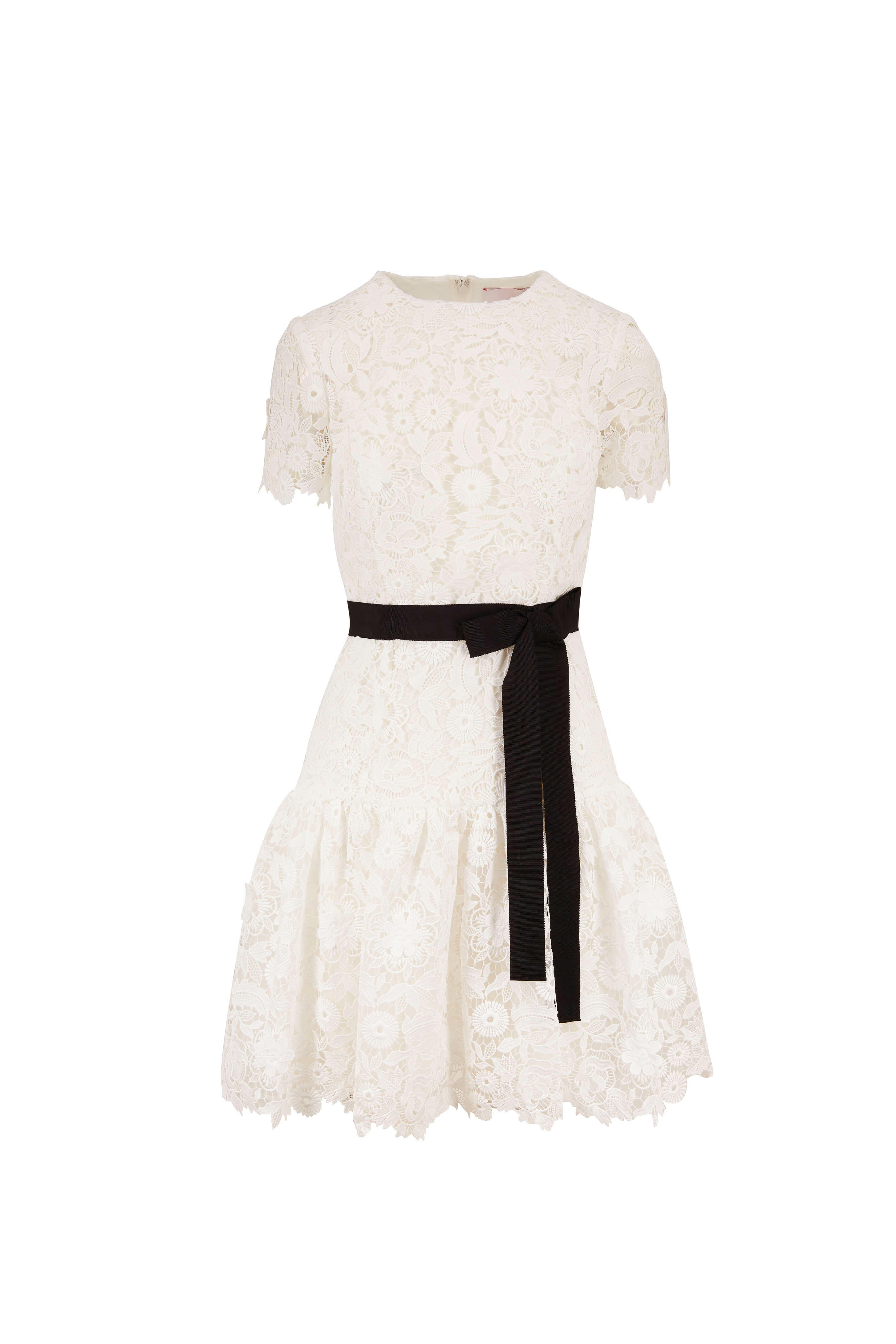 Carolina Herrera - White Lace Short Sleeve Dress