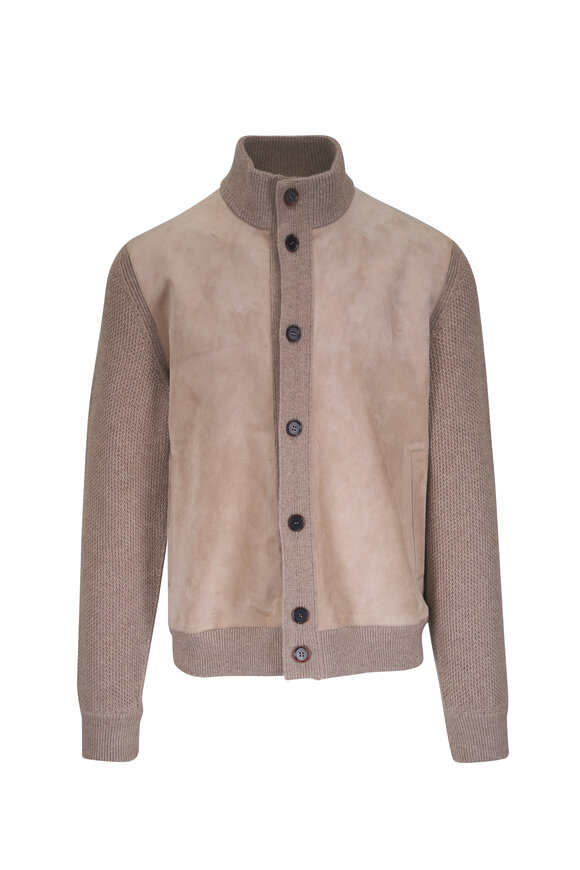 Zegna Oasi Taupe Cashmere & Leather Blouson Jacket - view 1